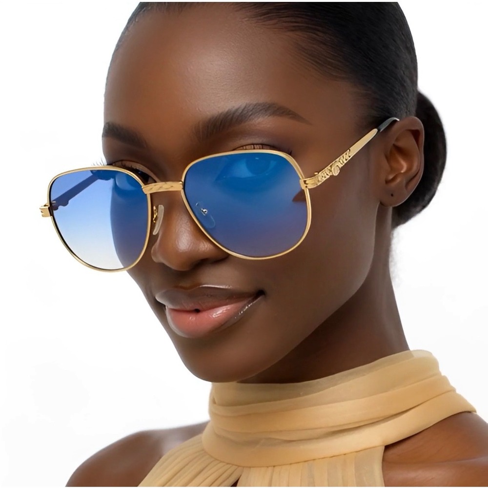 Retro Steampunk Round Oversized Sunglasses Eyewear Women Vintage Aviator Blue
